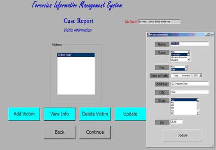 Figure 4 is a screen of the Forensic Information Management System case reporting function.