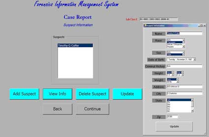 Figure 5 is a screen of the Forensic Information Management System case reporting function.