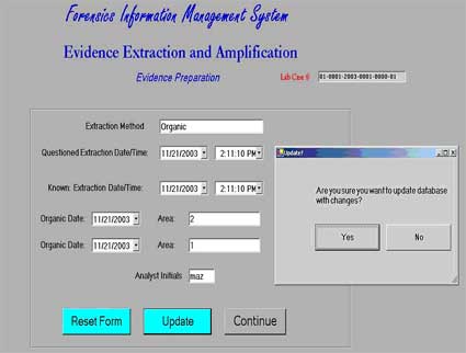 Figure 13 is a screen of the Forensic Information Management System evidence extraction and amplification function. 