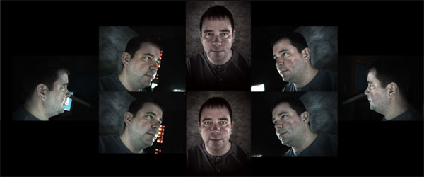 Figure 3 is an example of the eight digital photographic images of different aspects of the face captured by the Geometrix FaceVision system shown in Figure 2. 