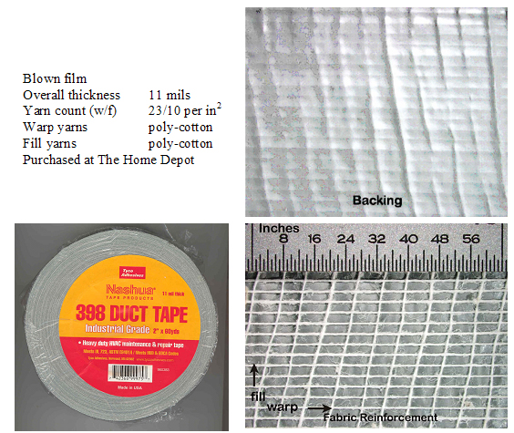 Figure 3 is a photograph of industrial-grade duct tape, Nashua 398 (Tyco Adhesives).