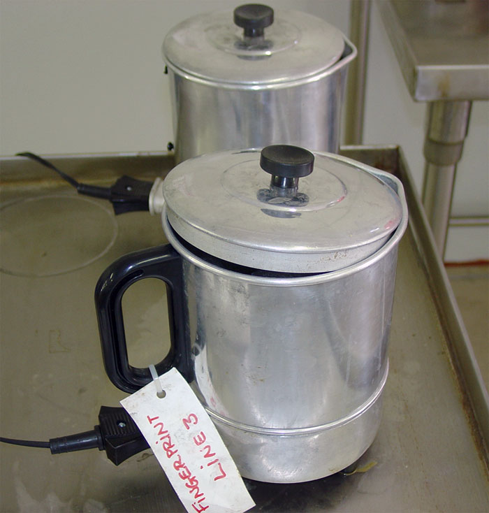 Figure 4 shows electric hot pots containing boiling water.