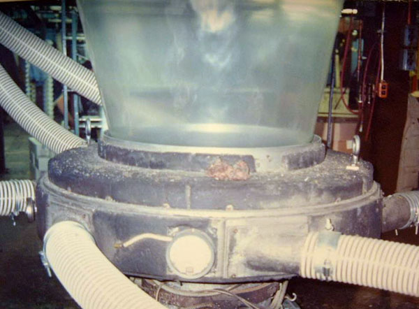 Figure 1: A photograph of a circular die used for manufacturing plastic bags. The air emitted from the mandrel expands the plastic to the appropriate size and shape.  