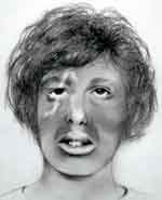 Graphic image showing the facial reproduction of a female from a 1980 FBI case 