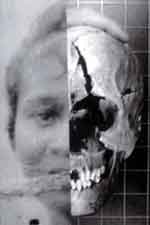 Graphic image showing the photographic superimposition of an unidentified skull and a photograph from a 1991 case